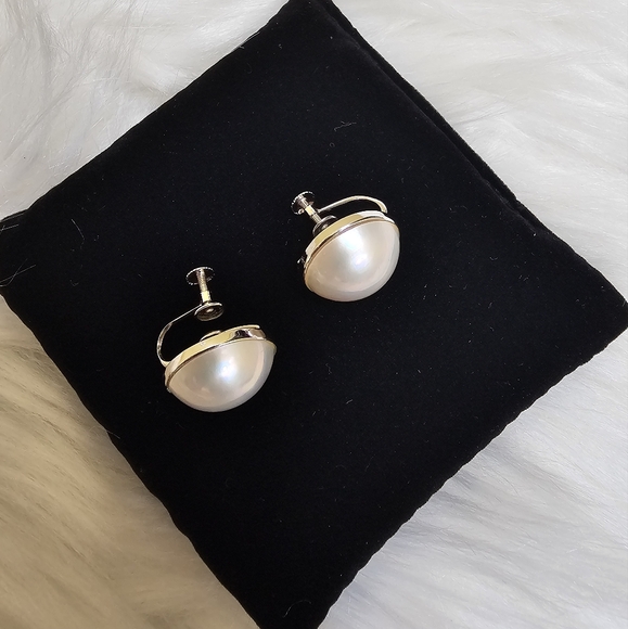 Vintage 14K White Gold MABE PEARL NON-PIERCED EARRINGS - Picture 3 of 17